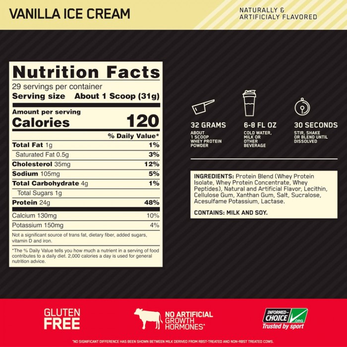 Proteine din zer Optimum Nutrition Gold Standard 100% WHEY Vanilla Ice Cream 2lb 1111984 - 2