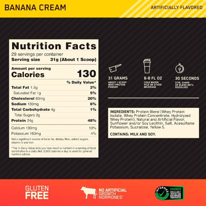 Сывороточный протеин Optimum Nutrition Gold Standard 100% WHEY Banana Cream 2lb 1111987 - 2