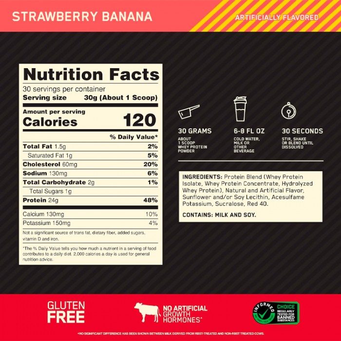 Proteine din zer Optimum Nutrition Gold Standard 100% WHEY Strawberry  Banana 2lb 1111988 - 3