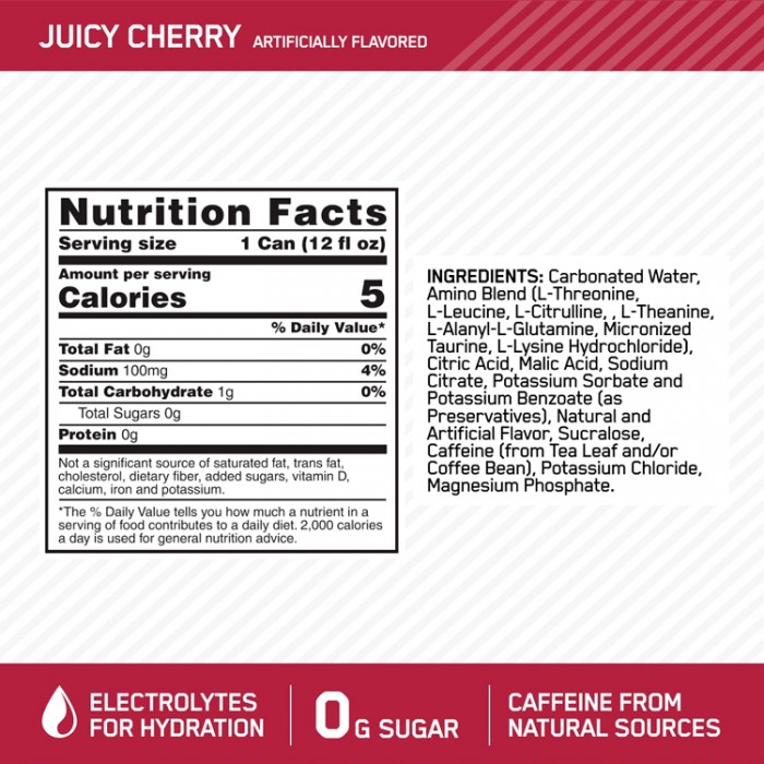 Энергетик Optimum Nutrition Amino Energy + Electrolytes, Juicy Cherry, 12 oz 1092490 - изображение №2