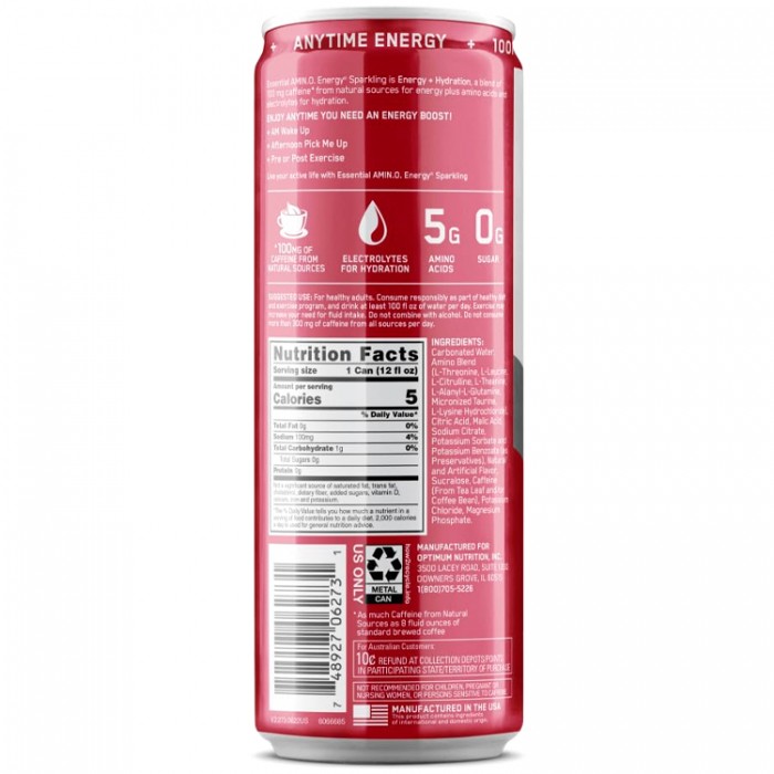 Энергетик Optimum Nutrition Amino Energy + Electrolytes, Juicy Cherry, 12 oz 1092490 - изображение №3