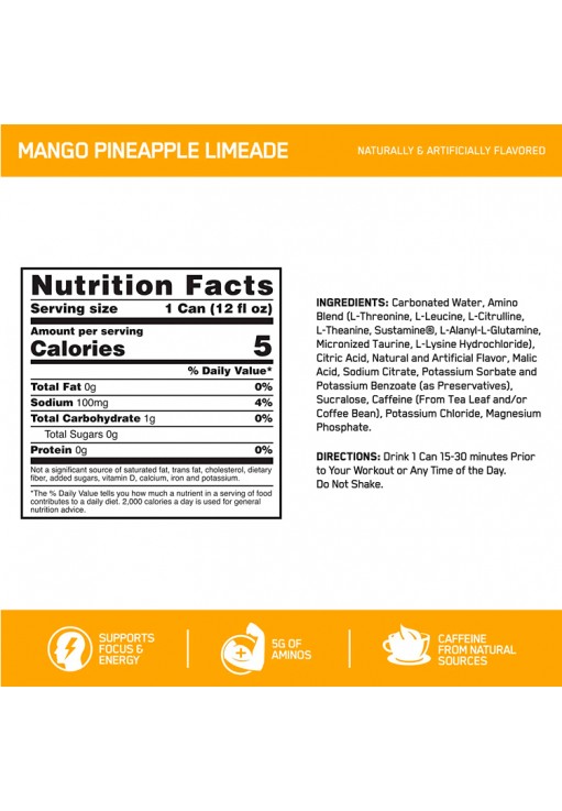 Energizant Optimum Nutrition Amino Energy + Electrolytes, Mango Pineapple Limeade, 12 oz