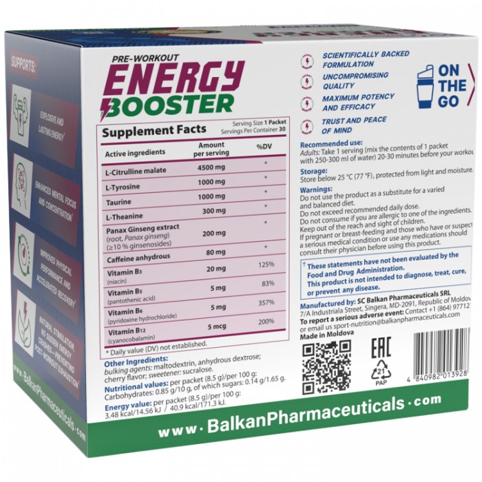 Supliment energetic Balkan Pharmaceuticals ENERGY BOOSTER powder N30 8.5 gr BF1391 - 2