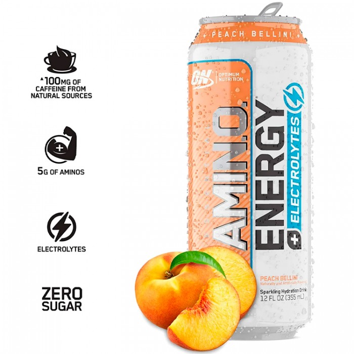 Энергетик Optimum Nutrition Amino Energy + Electrolytes, Peach Bellini, 12 oz 12CT 1095694 - изображение №3