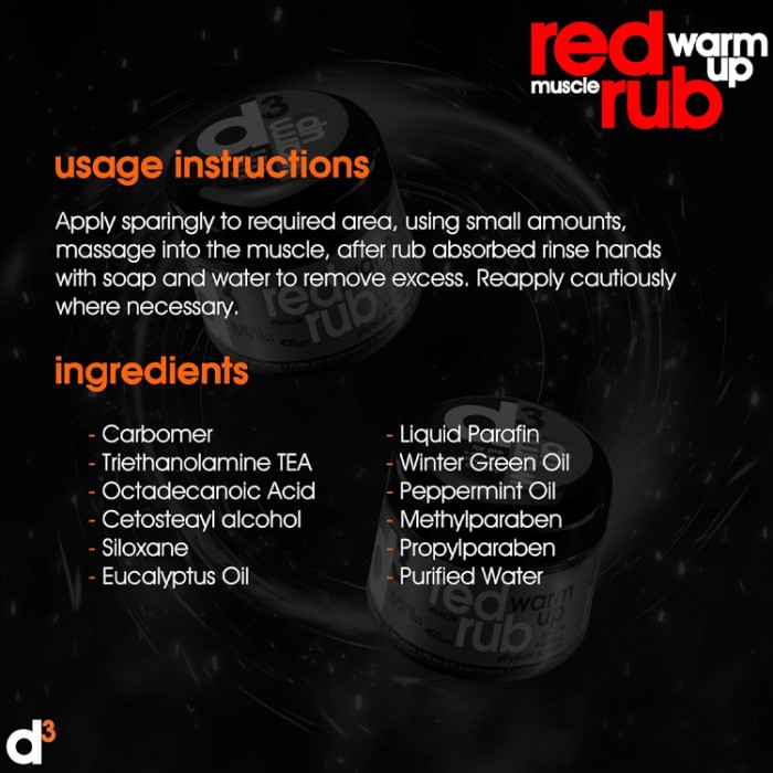 Разогревающий крем d3 Muscle Warm-Up Rub PRE WRUB200RDR - 3