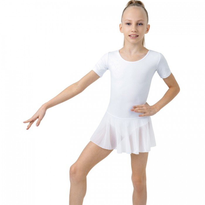 Costum pentru gimnastica cu fusta maneca scurta Grace Dance Gymnastic leotard 26207-WH1