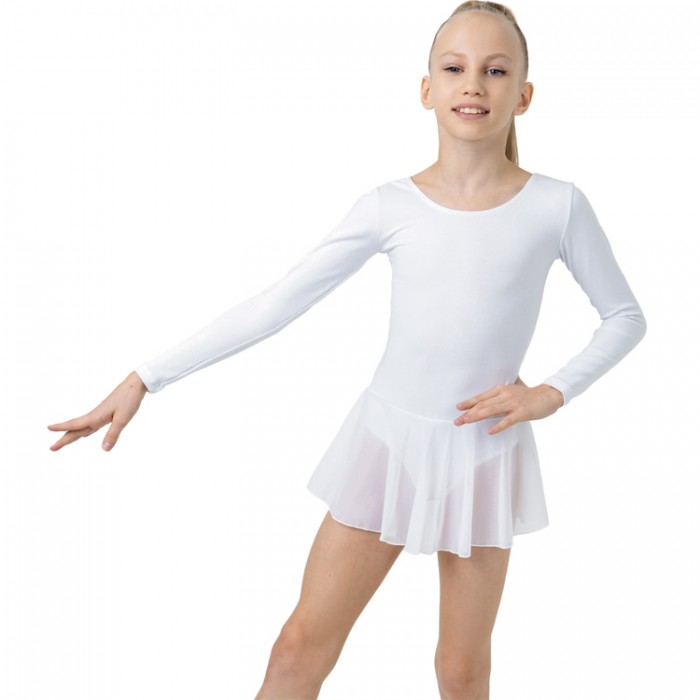 Costum pentru gimnastica cu fusta maneca lunga Grace Dance Gymnastic leotard 26207-WH2