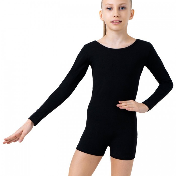 Costum p/u gimnastica Grace Dance Gymnastic leotard long sleeve with shorts 14316-BK1