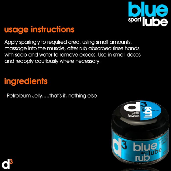 Разогревающий крем d3 Sport Lube Anti-Chafing Rub BLUB200BLR - 3