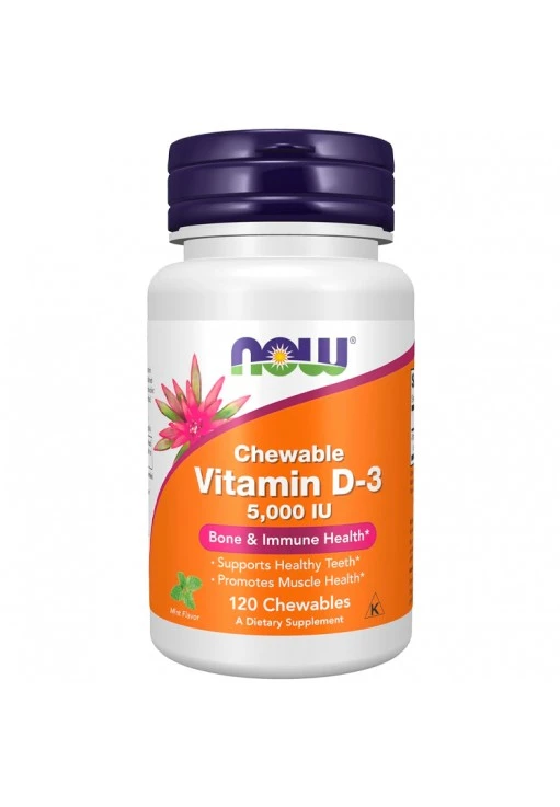 Витамины Now Foods Vitamin D-3, Natural Mint Flavor, Structural Support