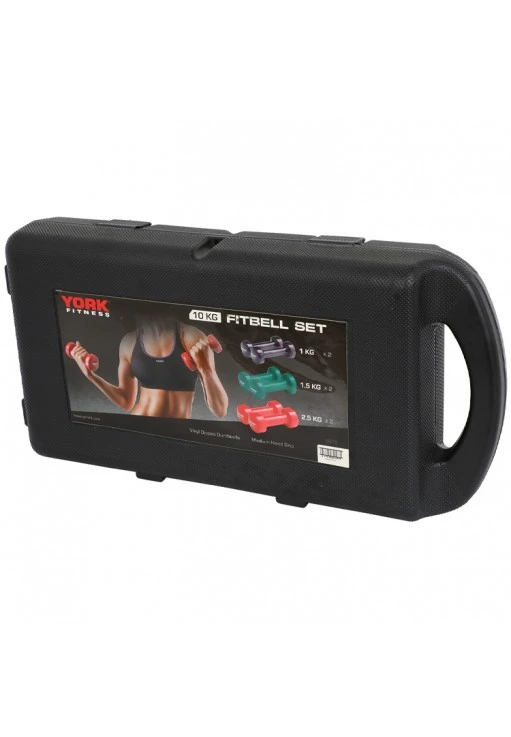 Set gantere 10 kg YORK Vinyl Dipped Dumbbell (Fitbell) Set in case